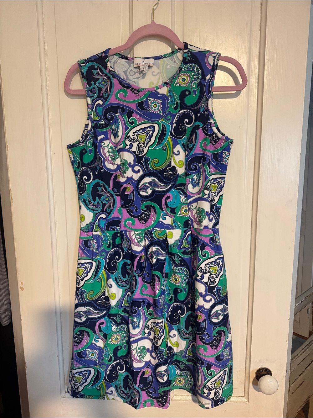 Jude Connally Sleeveless Paisley Mini Dress in Blue, Green & Purple
